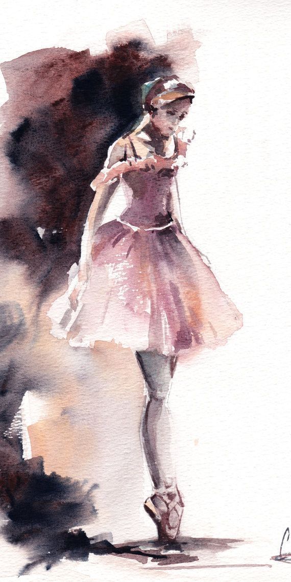 570x1139 Original Watercolor Painting Ballerina Painting By Canotstop - Ballerina Watercolor
