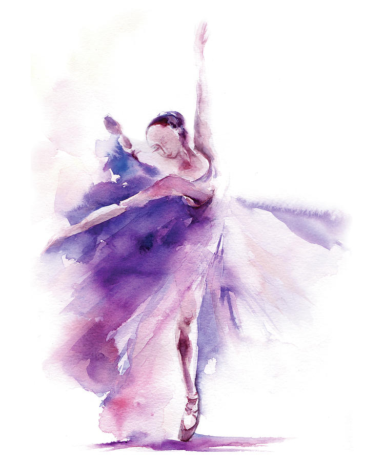 749x900 Purple Ballerina Painting By Sophia Rodionov - Ballerina Watercolor