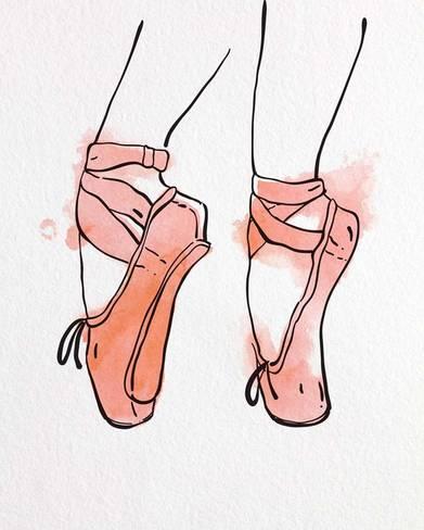 391x488 Ballet Shoes En Pointe Orange Watercolor Part I Prints By Color Me - Ballet Shoes Watercolor
