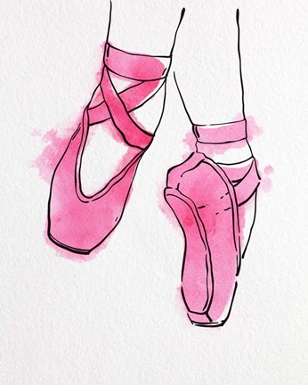 346x432 Ballet Shoes En Pointe Pink Watercolor Part Ii Fine Art Print By - Ballet Shoes Watercolor