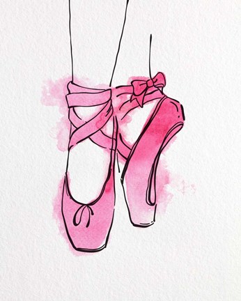 346x432 Ballet Shoes En Pointe Pink Watercolor Part Iii Fine Art Print By - Ballet Shoes Watercolor