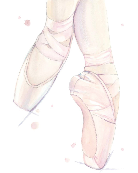 570x713 Ballet Shoes Illustration Print, Fashion Wall Art, Giclee Art - Ballet Shoes Watercolor