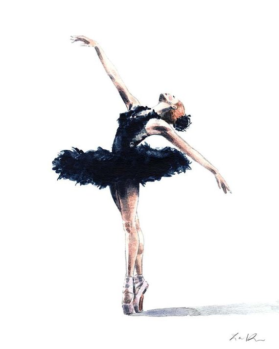 570x713 Black Swan Art Swan Lake Ballerina Painting Ballet Wall Art Etsy - Ballet Watercolor