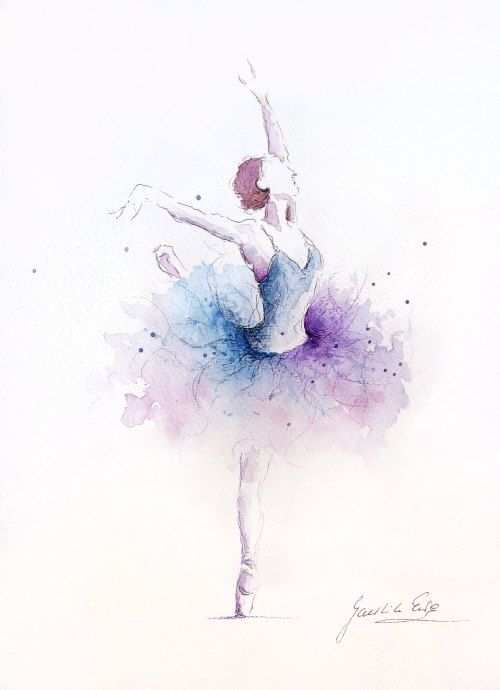 500x690 Ballerina Art Print, Purple Blue Tutu, Ballerina Artwork, Original - Ballet Watercolor