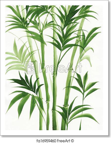 450x580 Free Art Print Of Watercolor Painting Of Palm Bamboo. Original - Bamboo Watercolor