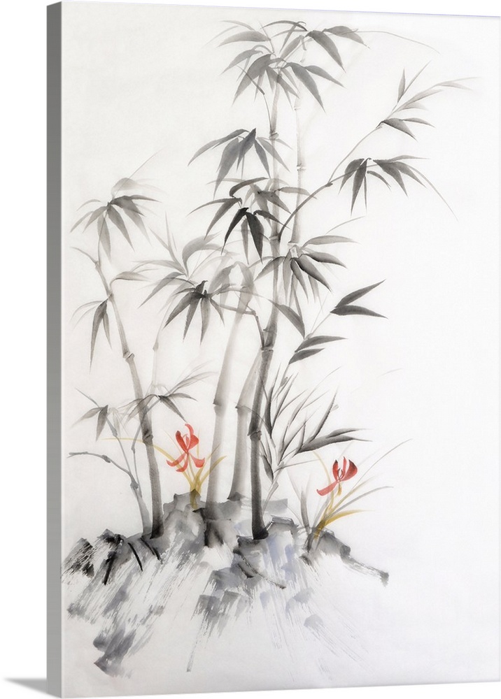 716x1000 Watercolor Painting Of Bamboo And Orchids Wall Art, Canvas Prints - Bamboo Watercolor