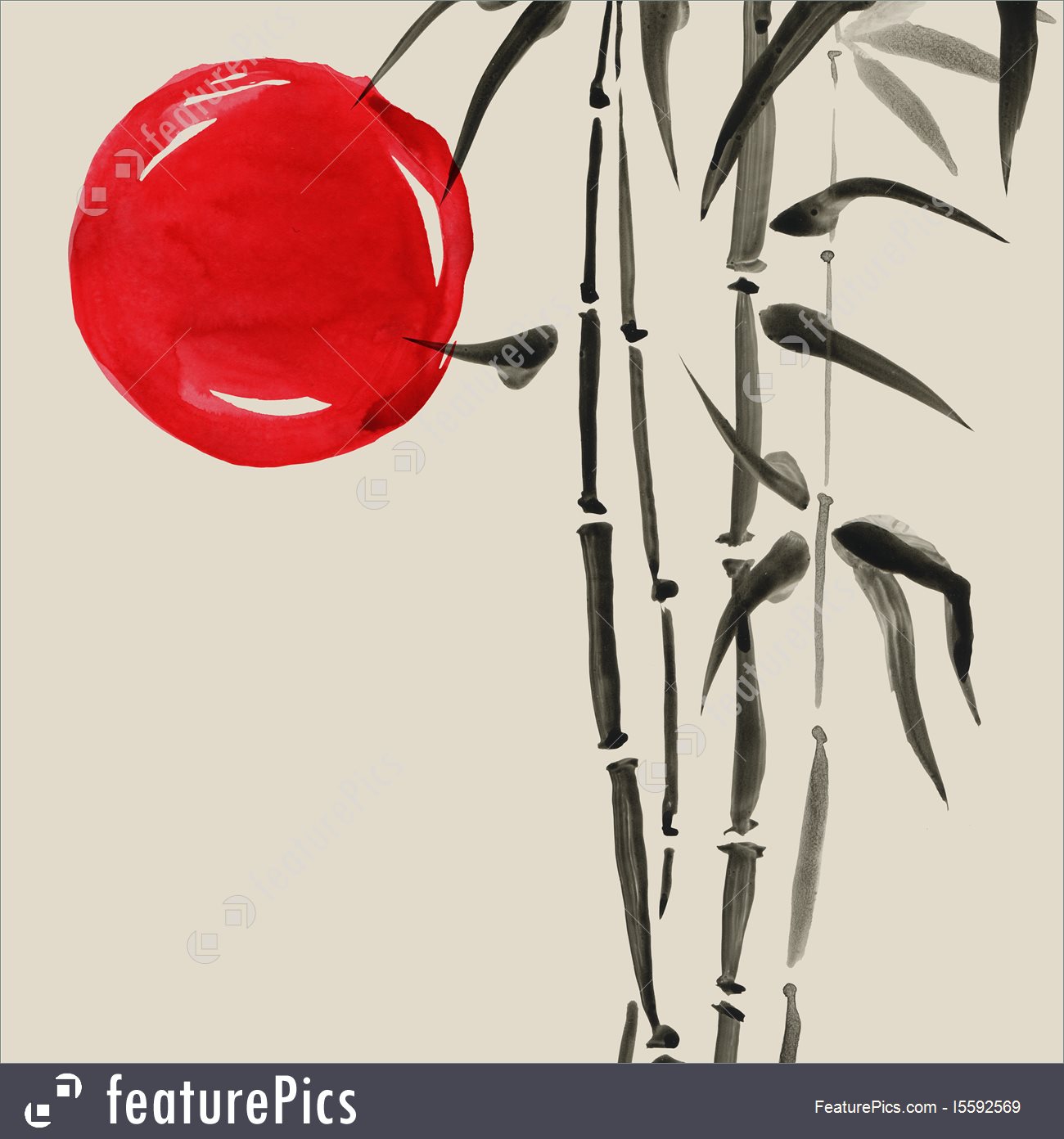 1300x1392 Bamboo In Japanese Style. Watercolor Hand Painting Illustration - Bamboo Watercolor Painting