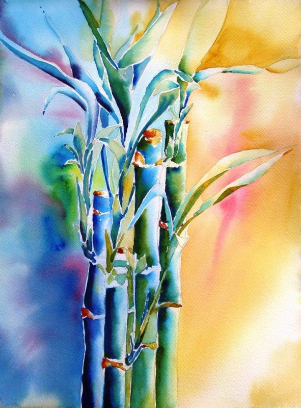 591x800 Collection Of Bamboo Drawing Painting High Quality, Free - Bamboo Watercolor Painting