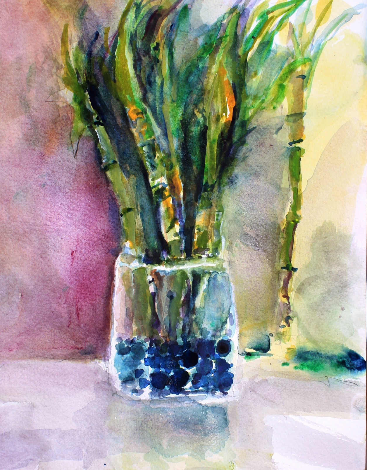 1255x1607 Daniel Clarke Artwork Untitled Bamboo Still Life Original - Bamboo Watercolor Painting