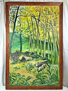 225x300 Framed Watercolor Painting Birch Trees Bamboo Woodland Scene Ebay - Bamboo Watercolor Painting