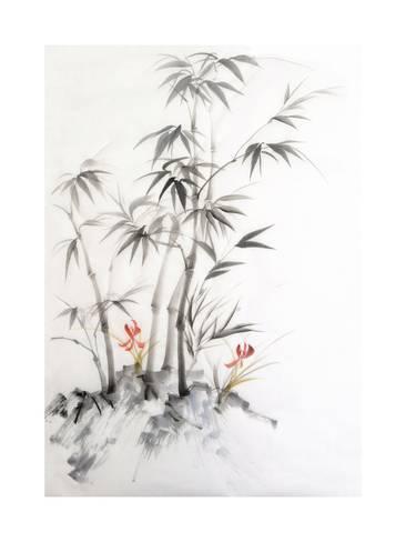 366x488 Watercolor Painting Of Bamboo And Orchids Premium Giclee Print By - Bamboo Watercolor Painting