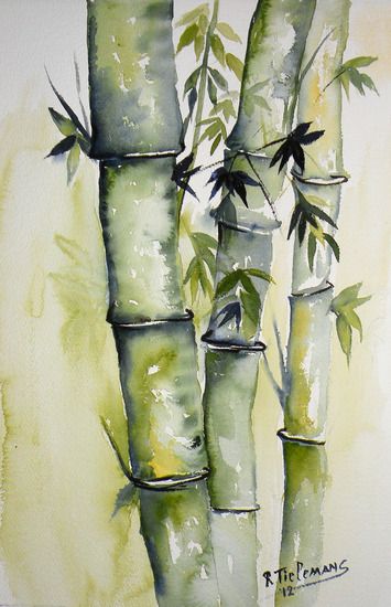 355x550 Bamboo Akvarel Watercolor, Paintings And - Bamboo Watercolor Painting