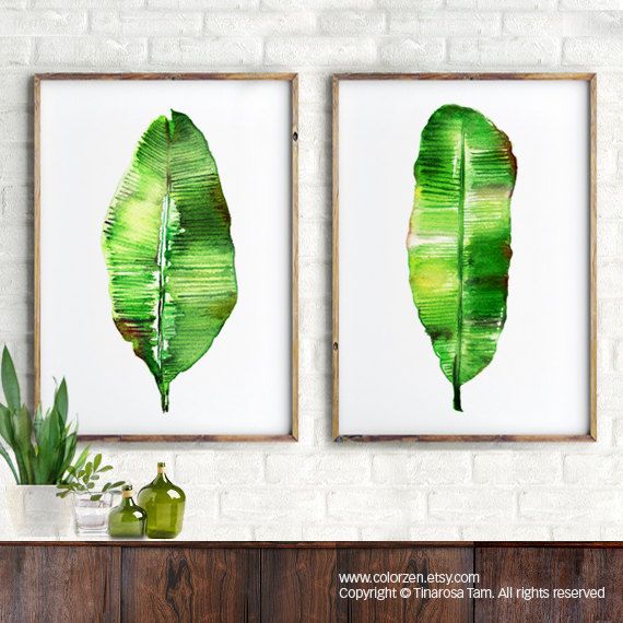 570x570 Banana Leaf Watercolor Painting Large Wall Art Summer Decor - Banana Leaf Watercolor