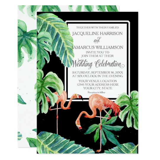 540x540 Banana Leaf Watercolor Pink Flamingo Beach Art Invitation - Banana Leaf Watercolor