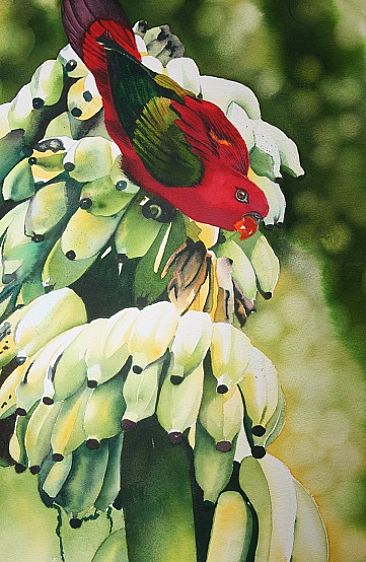 366x562 Parrot On Banana Tree - Banana Tree Watercolor