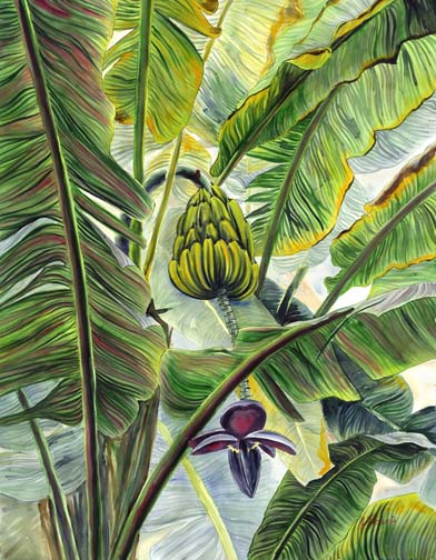 392x504 Purchase Jungle Banana Watercolor Painting By Artist Jenny Floravita - Banana Tree Watercolor