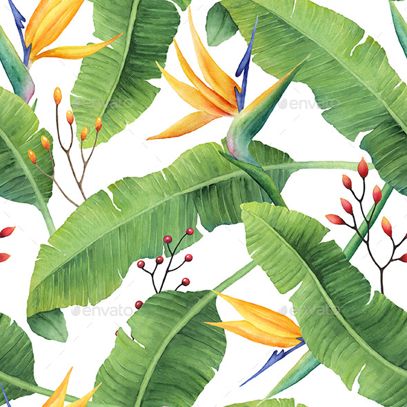 590x590 Watercolor Banana Leaves Pattern By Watercolorvalley Graphicriver - Banana Tree Watercolor