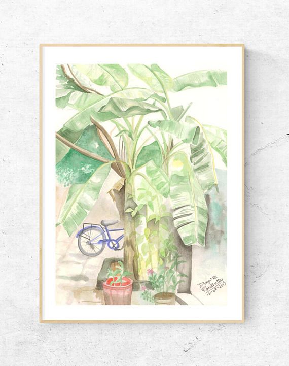 570x721 Banana Tree Painting, Tropical Artwork, Original Tree Watercolor - Banana Tree Watercolor