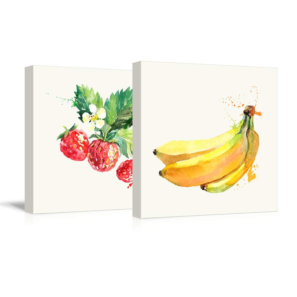 1000x1000 2 Panel Square Strawberry And Banana Watercolor Fruits Watercolor - Banana Watercolor