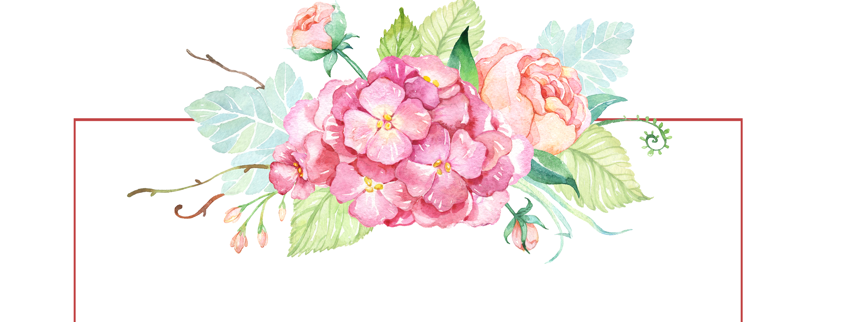 3543x1356 Free Watercolor Banner With Flowers Png - Banner Watercolor