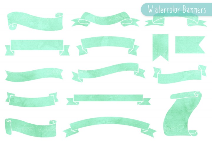 720x479 Mint Watercolor Ribbon Banner Clipart By Aveniedigital - Banner Watercolor