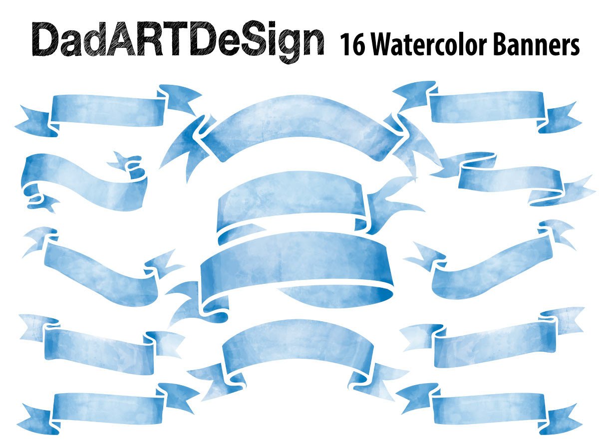 1200x894 Blue Watercolor Ribbon Banners - Banner Watercolor