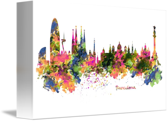650x470 Barcelona Watercolor Skyline By Marian Voicu - Barcelona Watercolor