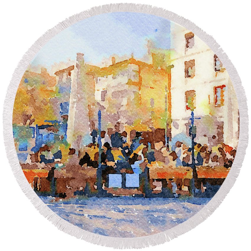 850x850 Barcelona Watercolor Streets 14 Round Beach Towel For Sale By Yury - Barcelona Watercolor