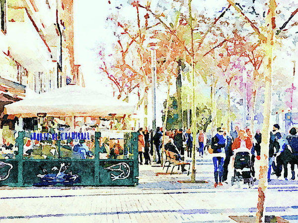 600x450 Barcelona Watercolor Streets 18 Art Print By Yury Malkov - Barcelona Watercolor