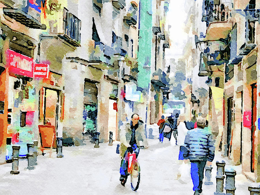 900x675 Barcelona Watercolor Streets 30 Digital Art By Yury Malkov - Barcelona Watercolor
