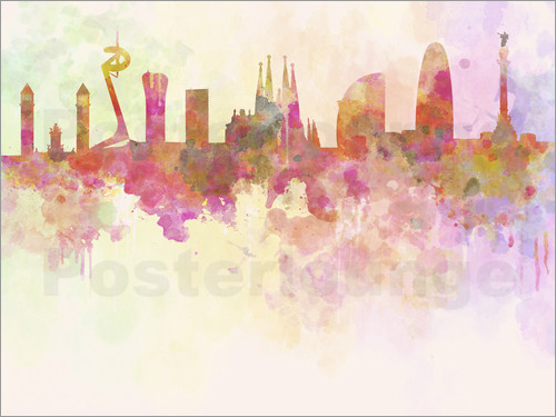500x375 Barcelona Skyline In Watercolor Poster Posterlounge - Barcelona Watercolor