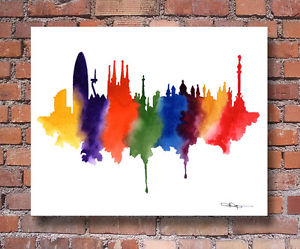 300x249 Barcelona Spain Skyline 11 X 14 Watercolor Abstract Art Print By - Barcelona Watercolor