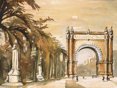 375x281 Watercolor Painting Of The Arc De Triomf In Barcelona, Spain - Barcelona Watercolor