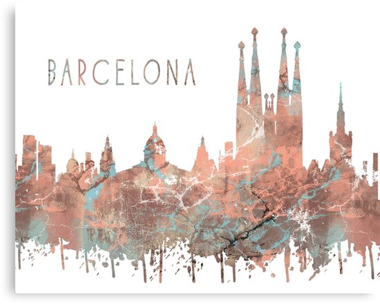 550x440 Barcelona, Watercolor Barcelona, Barcelona Skyline Canvas Prints - Barcelona Watercolor