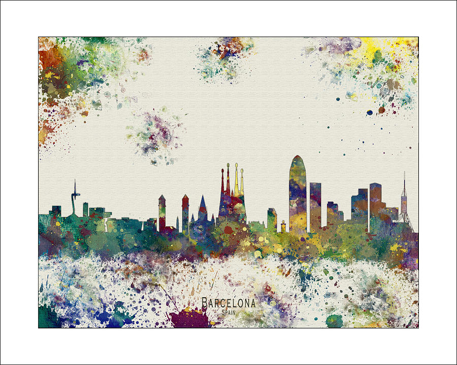900x720 Barcelona Skyline Painting By Watercolormaps Chris And Mary Ann - Barcelona Watercolor