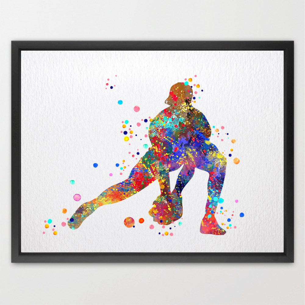 1000x1000 Baseball Softball Catcher Sports Contemporary Watercolor Art Print - Baseball Watercolor
