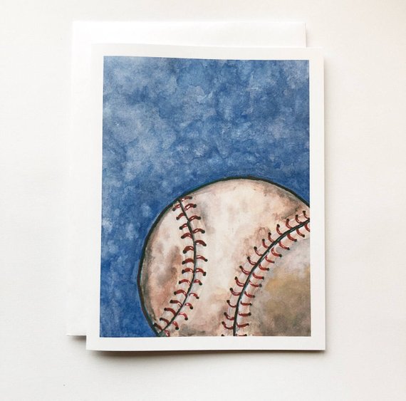 570x563 Baseball Watercolor Card Etsy - Baseball Watercolor