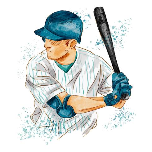 490x490 Watercolor Baseball Player - Baseball Watercolor