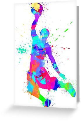 277x415 Basketball Watercolor Splat Design Greeting Cards By Leslenco - Basketball Watercolor