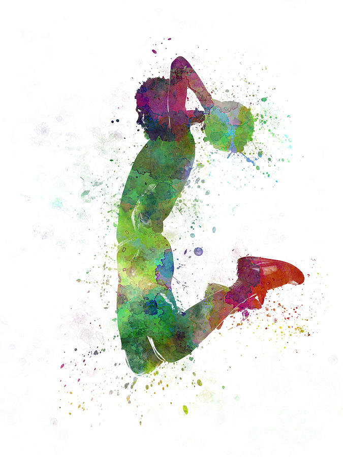 675x900 Young Man Basketball Player Dunking Painting By Pablo Romero - Basketball Watercolor