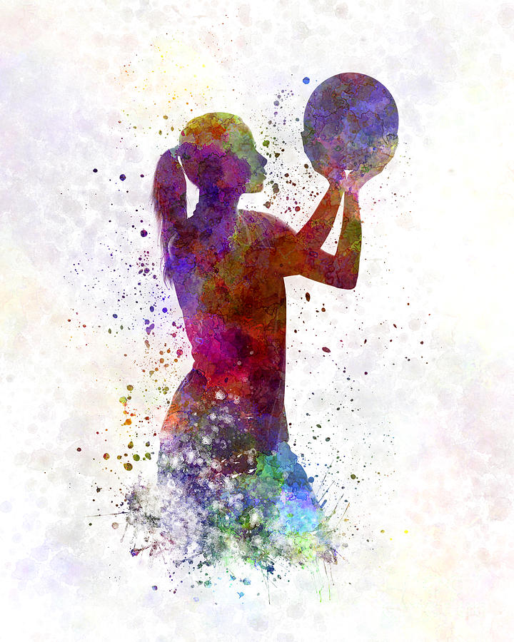 720x900 Young Woman Basketball Player 03 In Watercolor Painting By Pablo - Basketball Watercolor