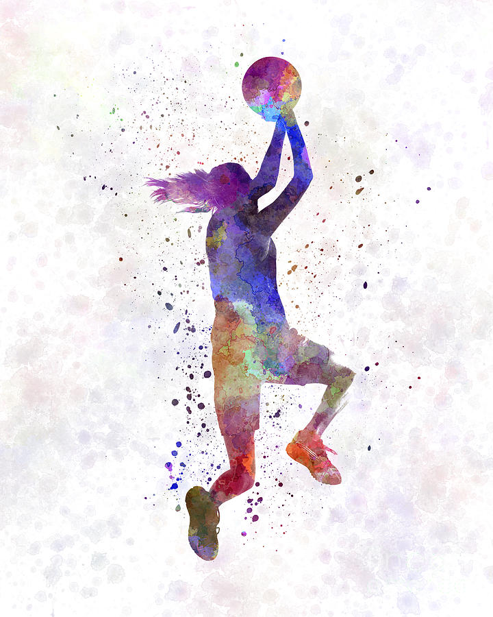 720x900 Young Woman Basketball Player 05 In Watercolor Painting By Pablo - Basketball Watercolor