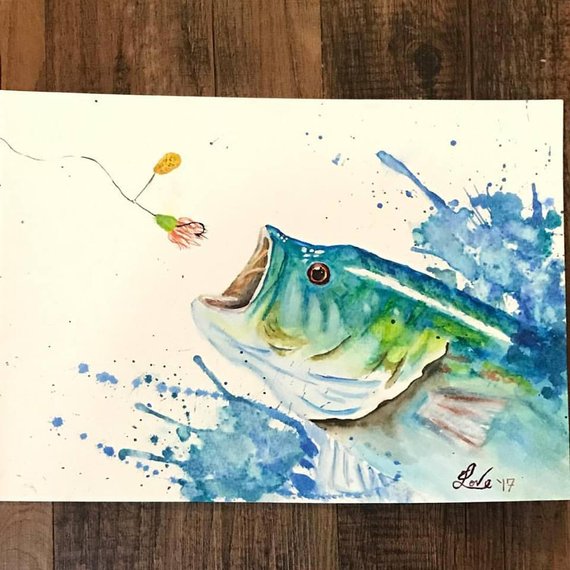 570x570 Blue Bass Watercolor Print Etsy - Bass Watercolor