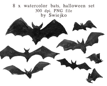 350x280 Watercolour Clipart, Halloween, Bats Clipart, Scarry, Silhouette - Bat Watercolor