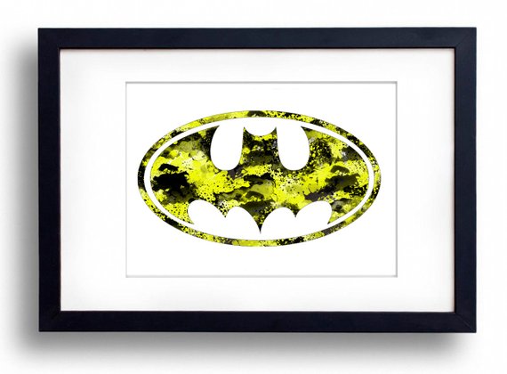 570x420 Batman Logo Watercolor Framed Print - Batman Logo Watercolor