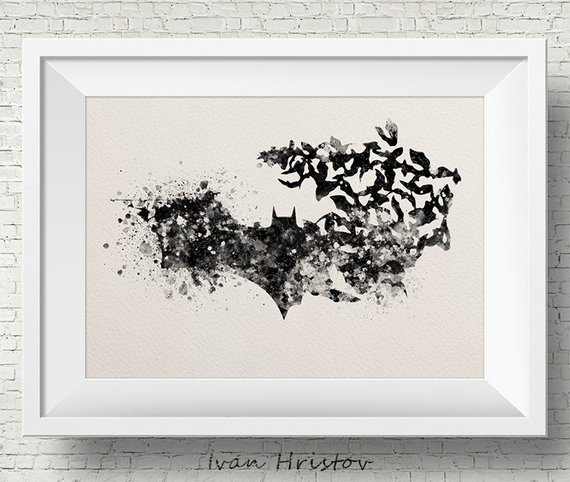 570x482 Batman Logo Watercolor Watercolor Painting Watercolor Art Etsy - Batman Logo Watercolor