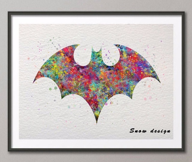 640x539 Original Watercolor Batman Canvas Painting Pop Wall Art Poster - Batman Logo Watercolor