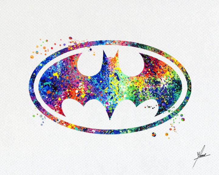720x576 Batman, Classic Logo, Watercolor Print, Super Heroe, Wall Decor - Batman Logo Watercolor