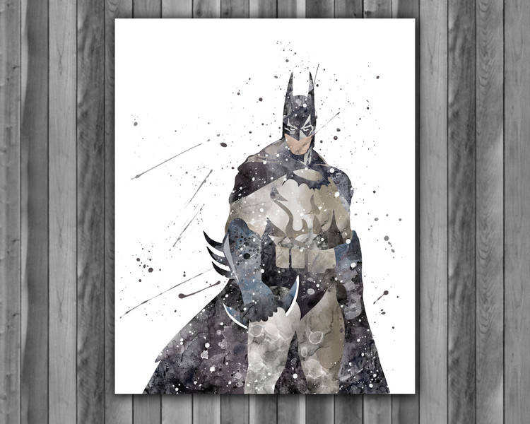 750x600 Batman Watercolor Print, Batman Art, Batman Painting, Dc Comics - Batman Watercolor