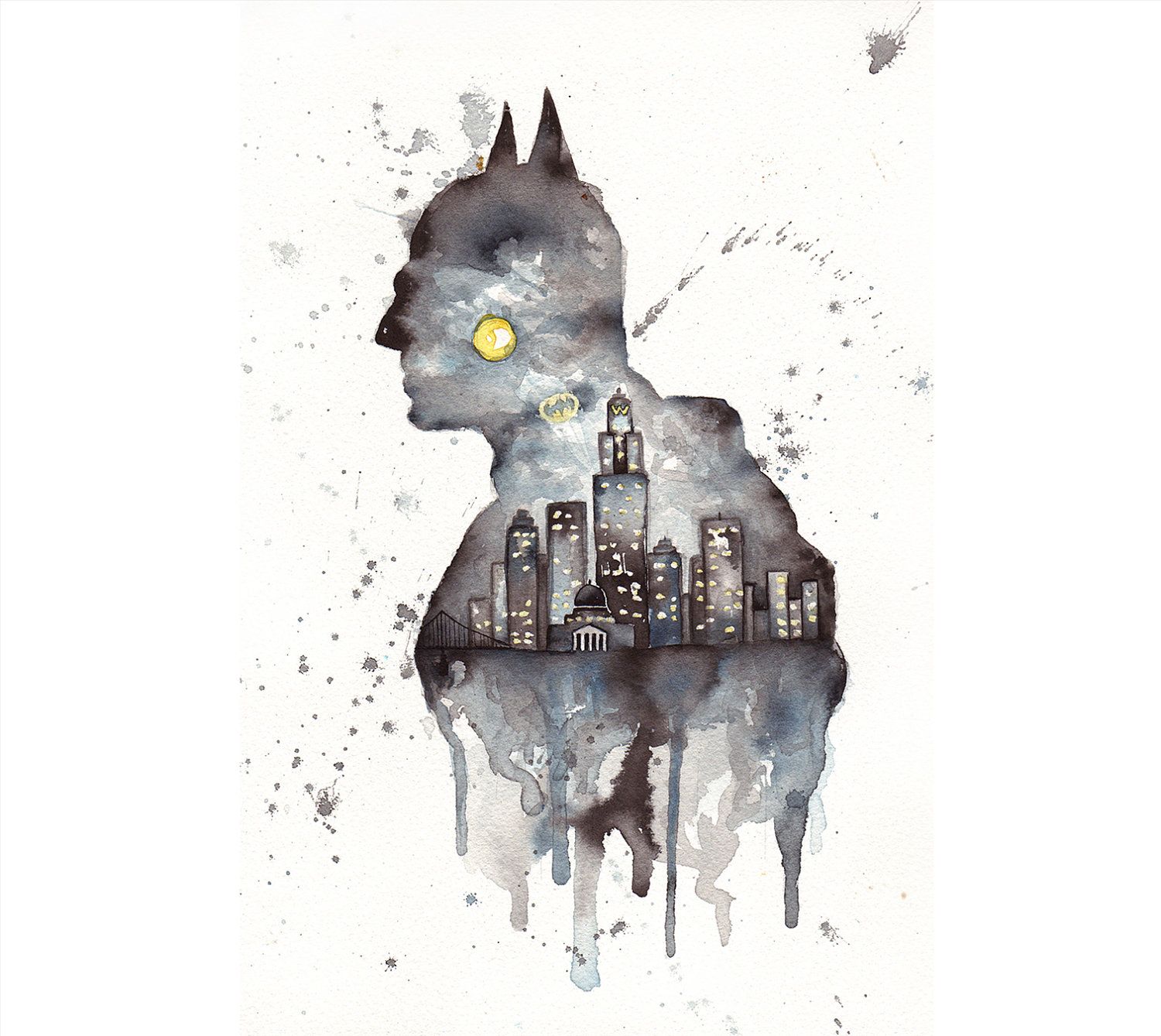 1500x1339 Gotham - Batman Watercolor